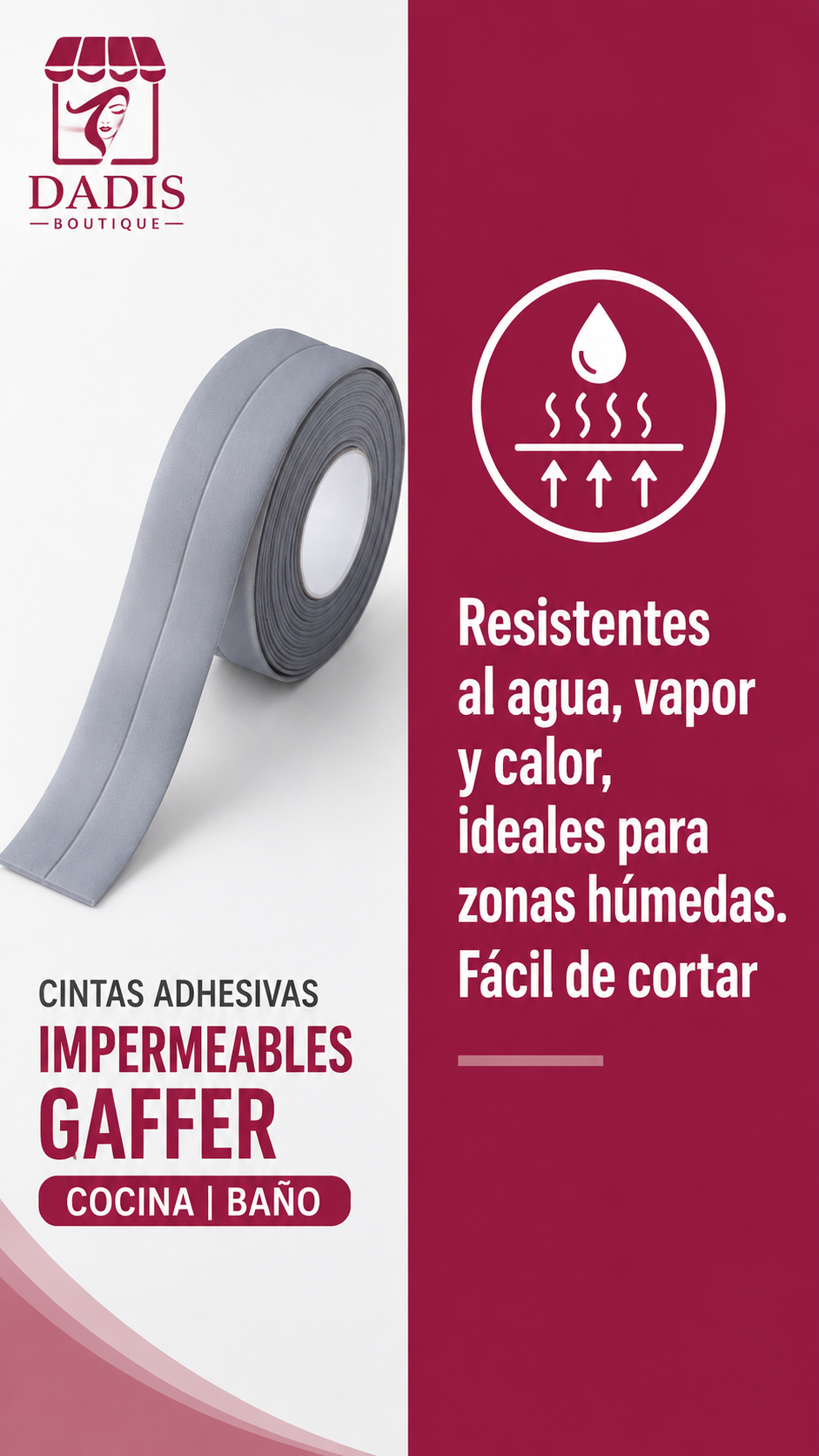 Cinta Gaffer Cinta Adhesiva Impermeable Cocina Ba o gris-1