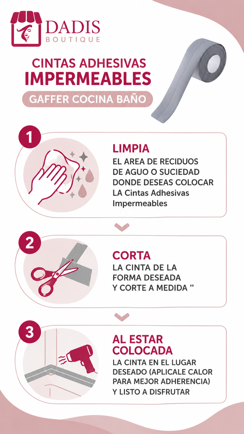 Cinta Gaffer Cinta Adhesiva Impermeable Cocina Ba o gris-6