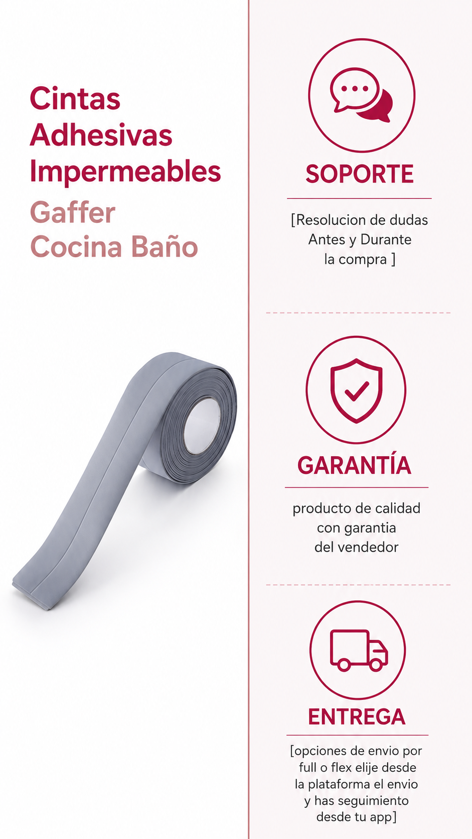 Cinta Gaffer Cinta Adhesiva Impermeable Cocina Ba o gris-8