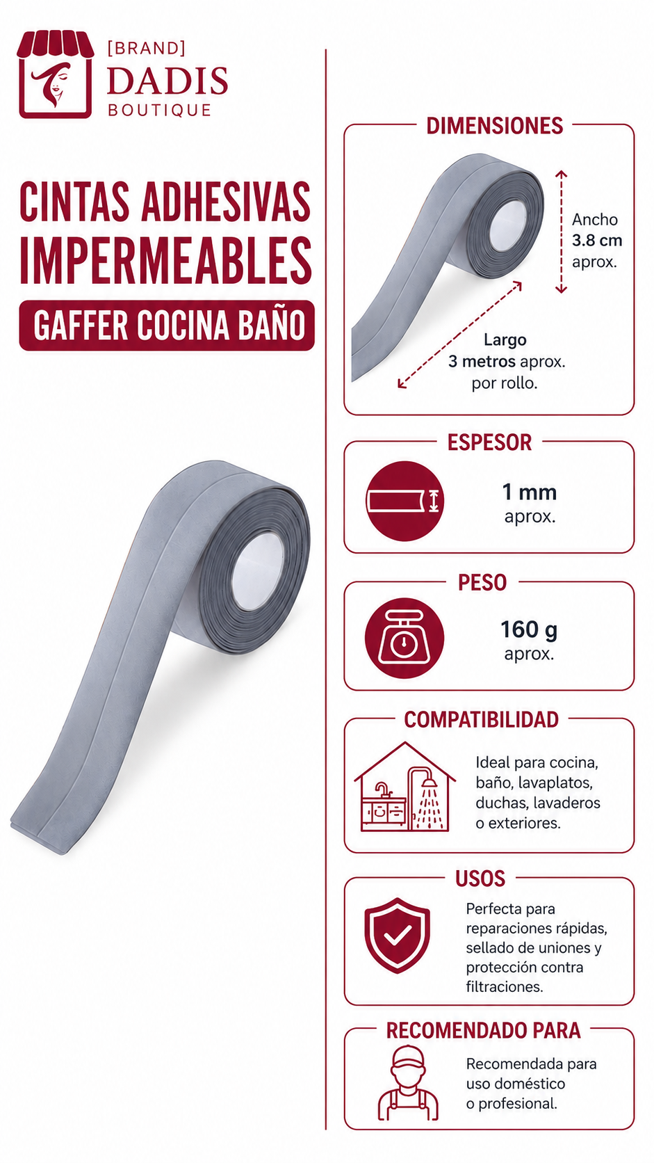 Cinta Gaffer Cinta Adhesiva Impermeable Cocina Baño-2