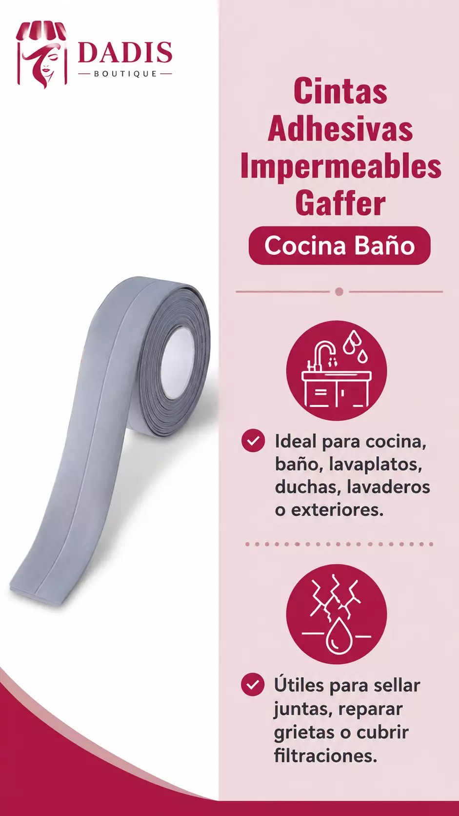 Cinta Gaffer Cinta Adhesiva Impermeable Cocina Baño-3