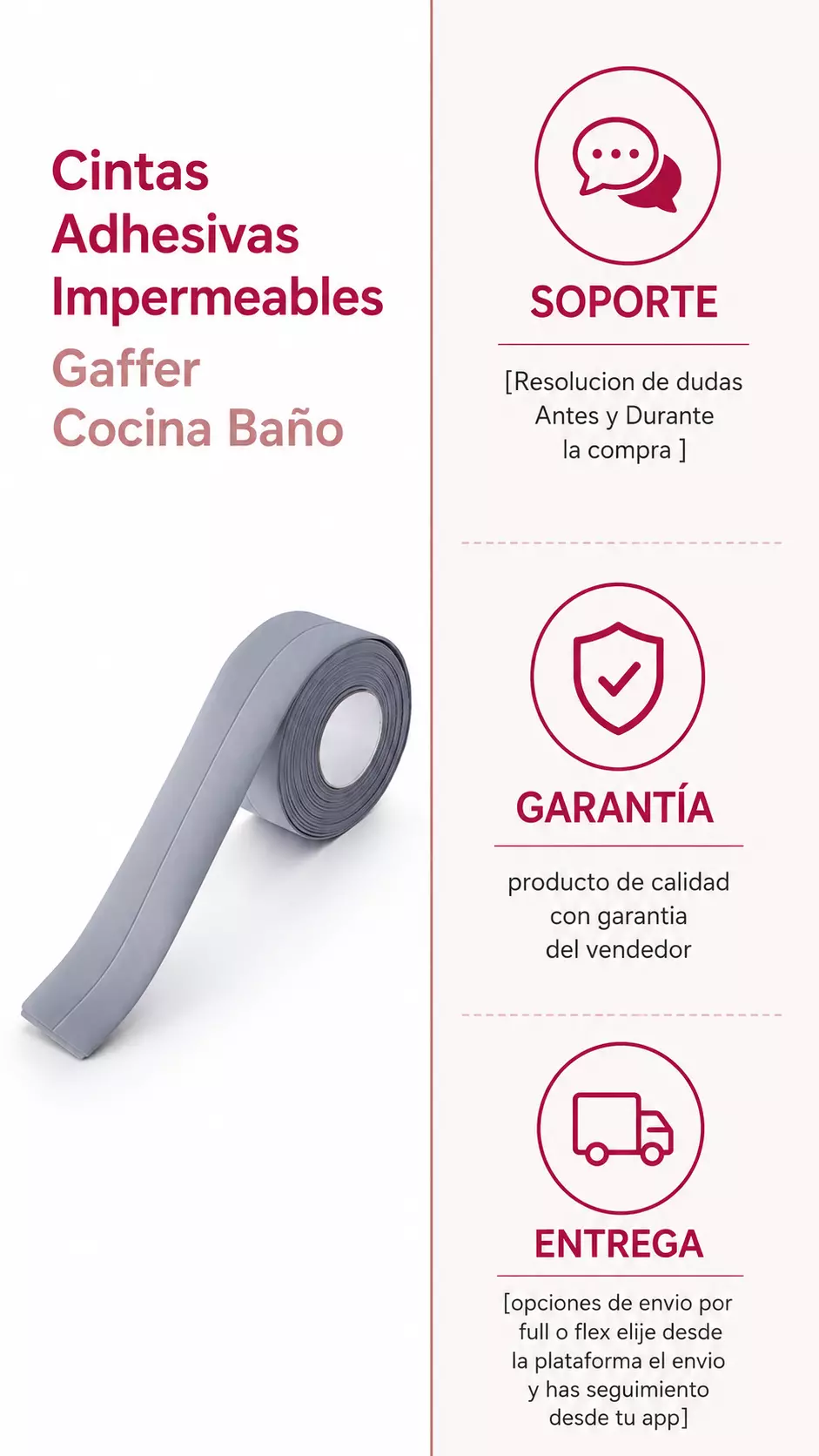 Cinta Gaffer Cinta Adhesiva Impermeable Cocina Baño-5