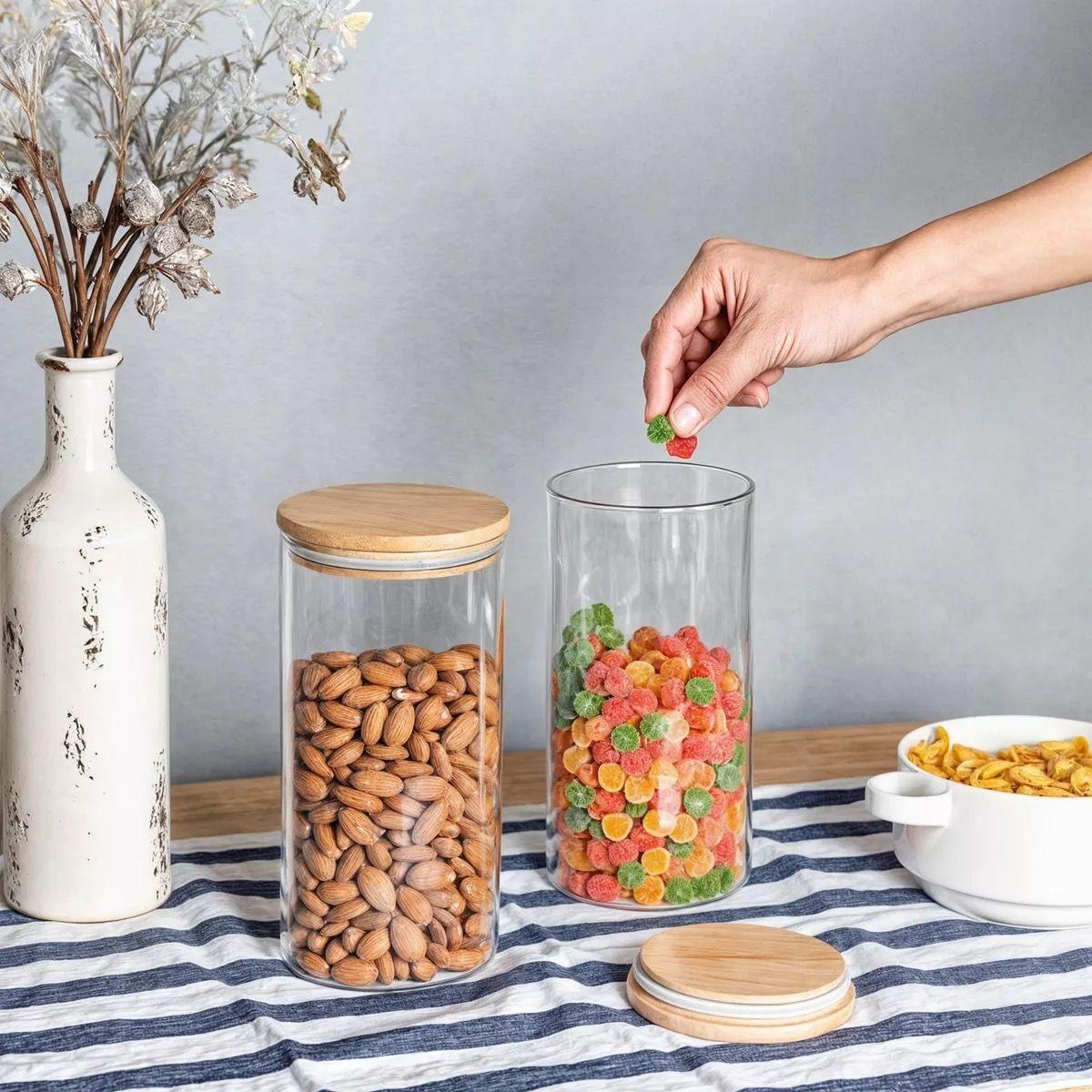 Frascos conserva tapa bambu frascos de vidrio 250ml-5