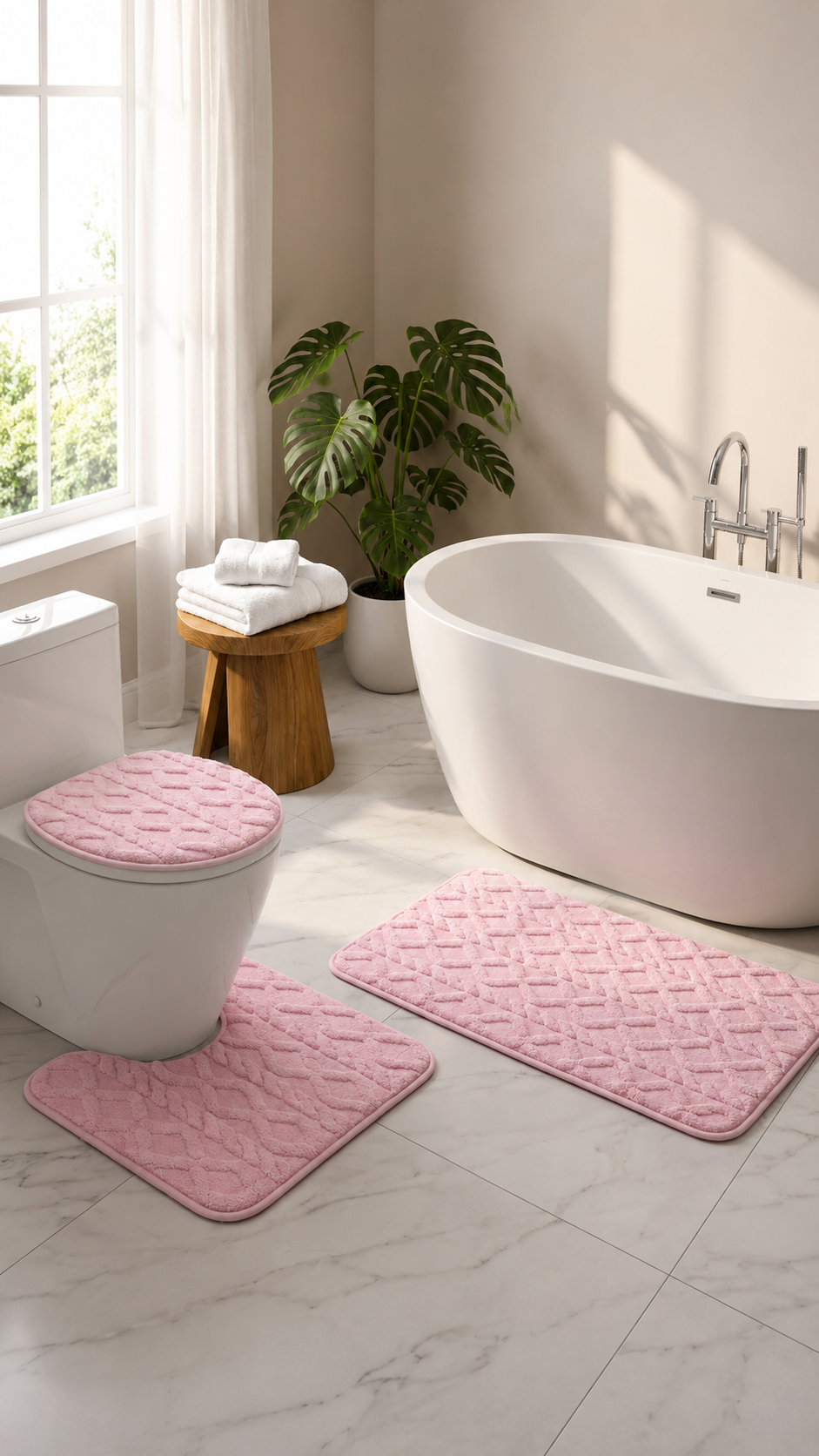 Set De Baño Juego De Baño Alfombras Baño Cubre Tapa Wc 3en1-1