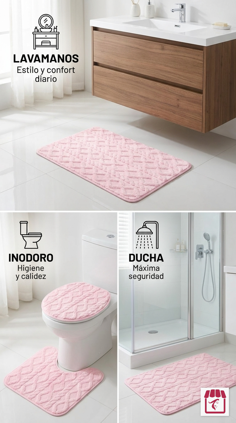 Set De Baño Juego De Baño Alfombras Baño Cubre Tapa Wc 3en1-3