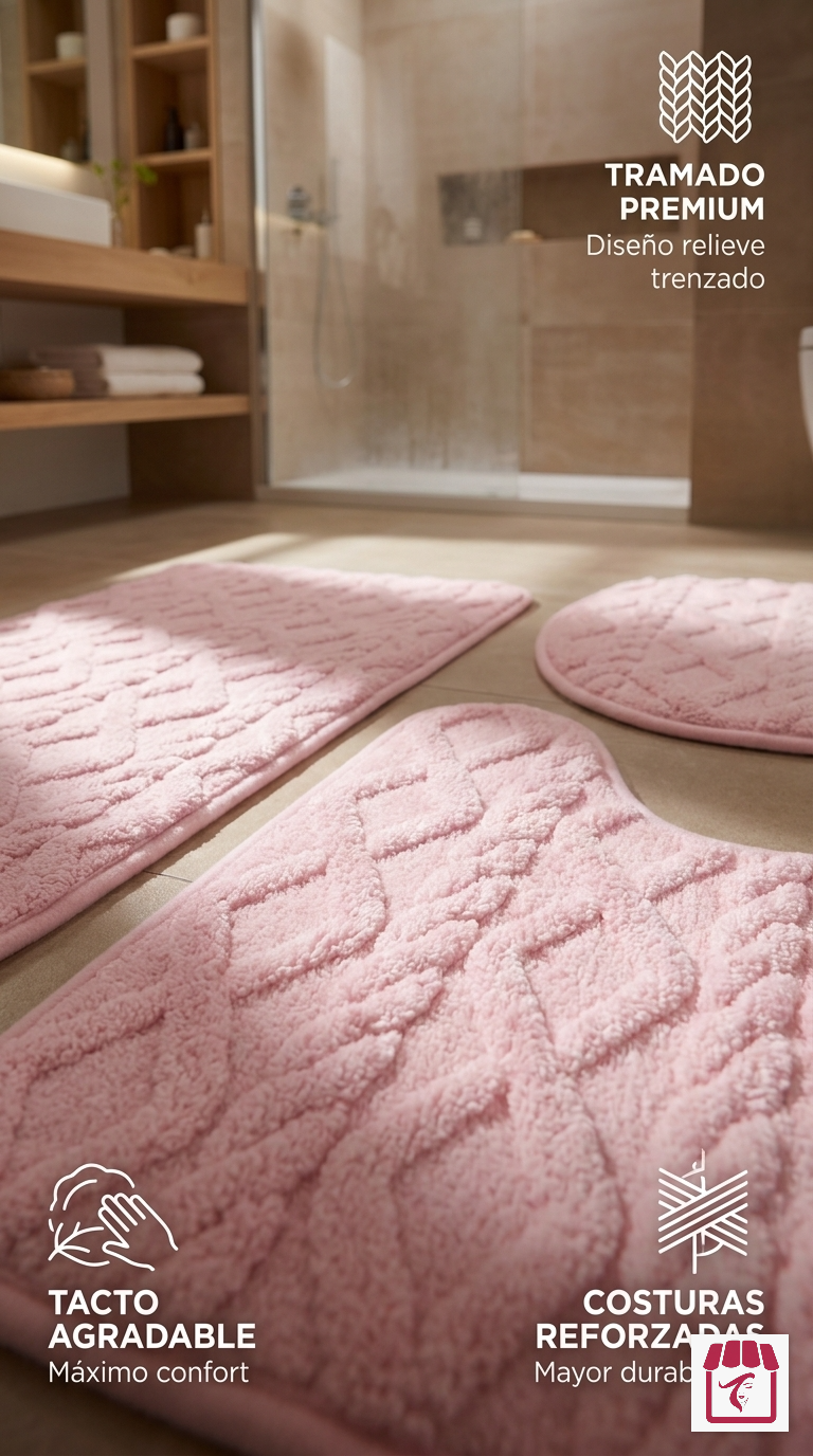 Set De Baño Juego De Baño Alfombras Baño Cubre Tapa Wc 3en1-4