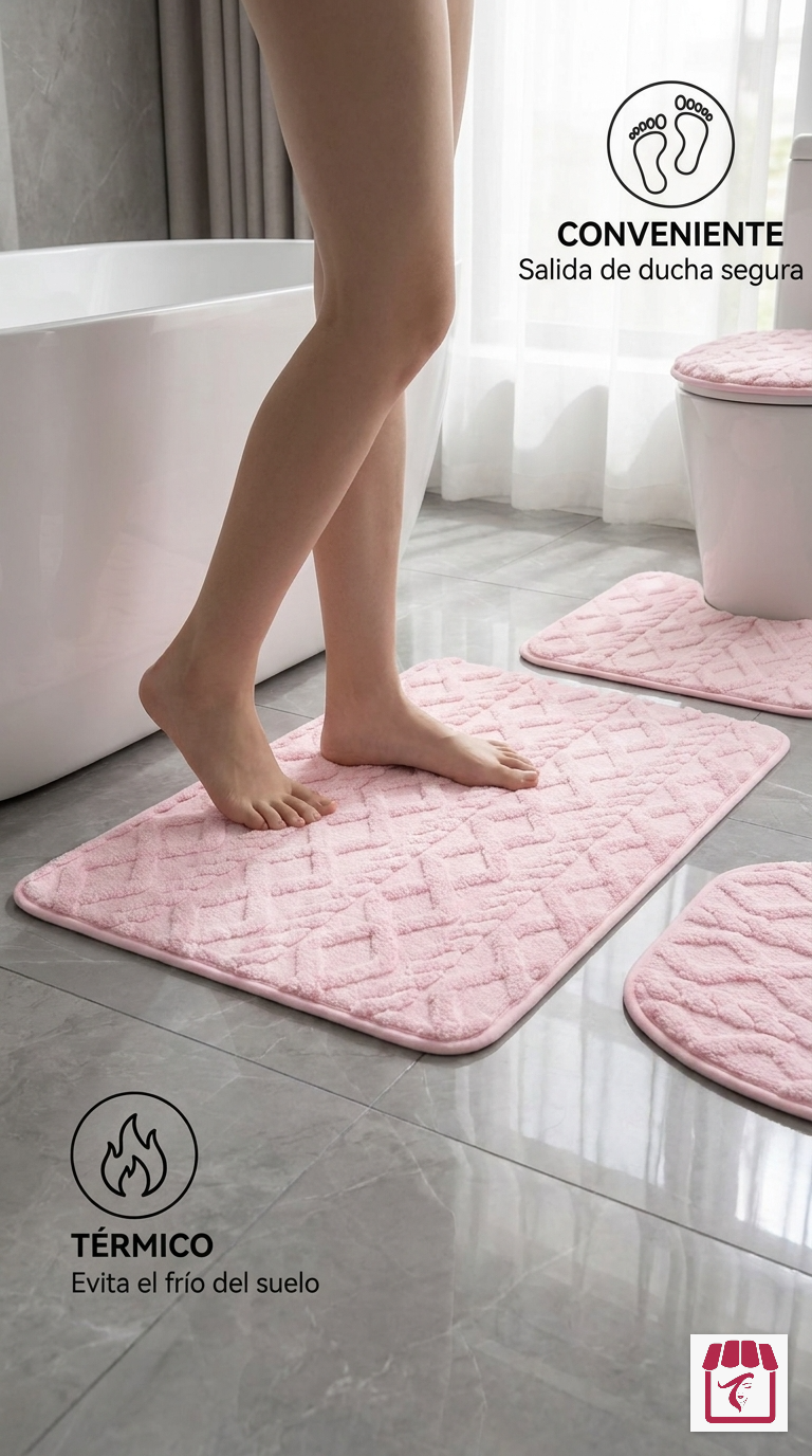 Set De Baño Juego De Baño Alfombras Baño Cubre Tapa Wc 3en1-5