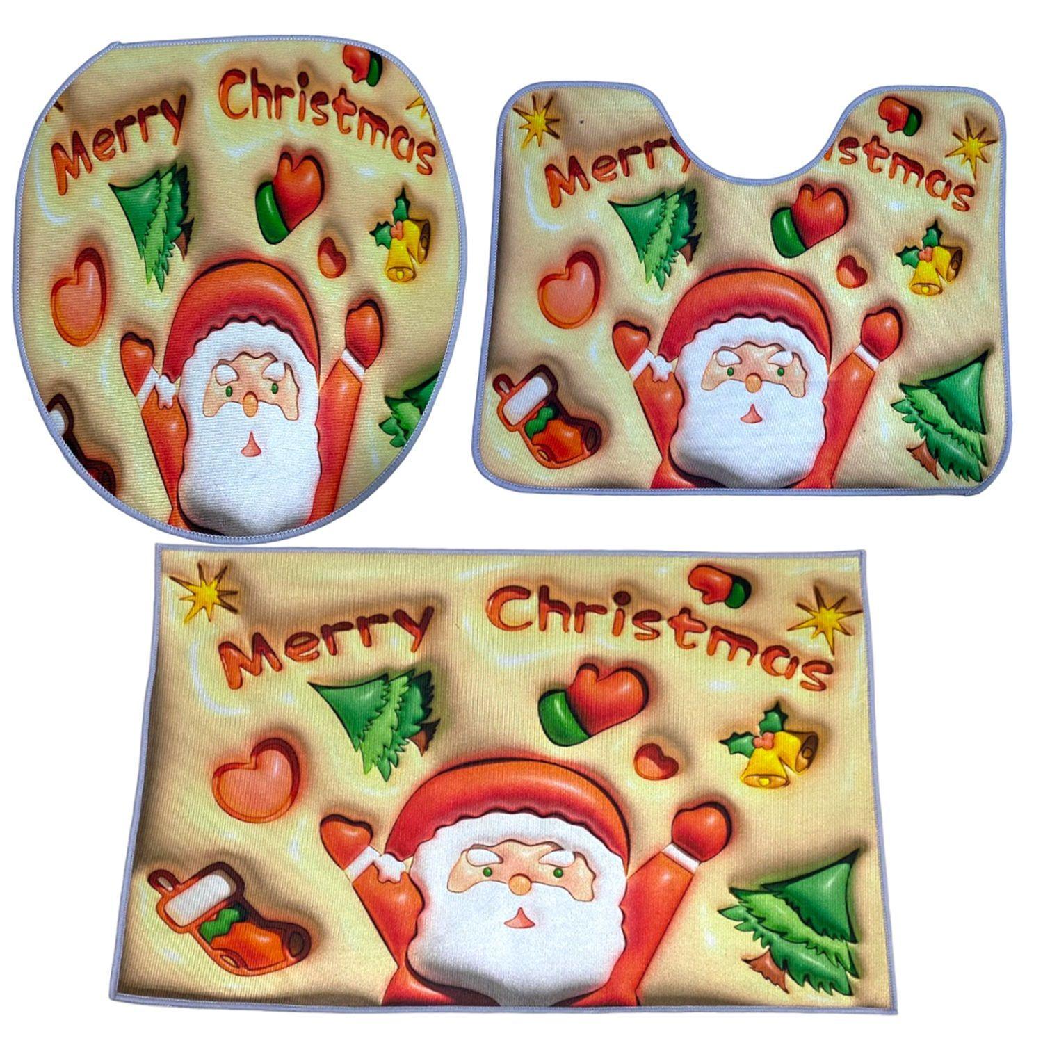 Set de baño navideño Juego de baño alfombras de baño cubre tapa wc navidad-0