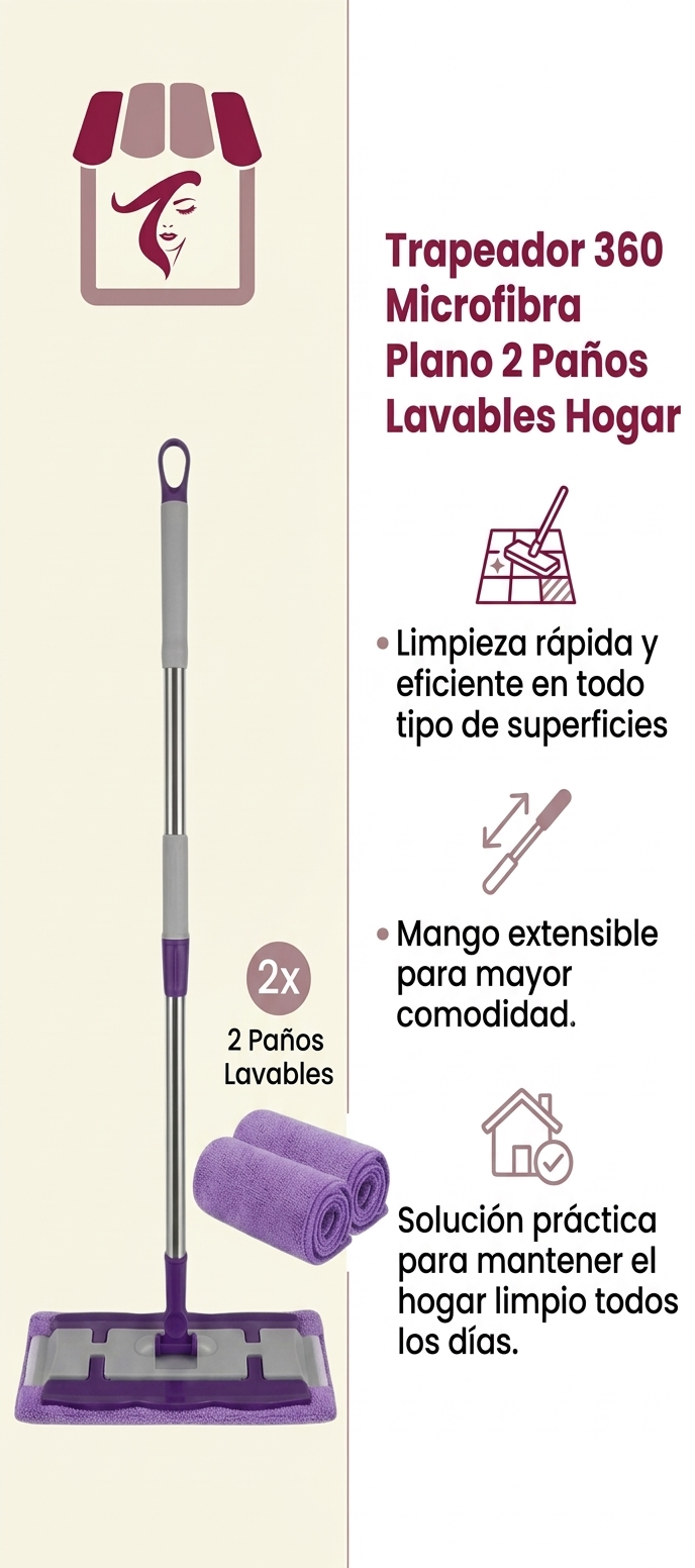 Trapeador 360 Microfibra Plano 2 Pa os Lavables Hogar-4