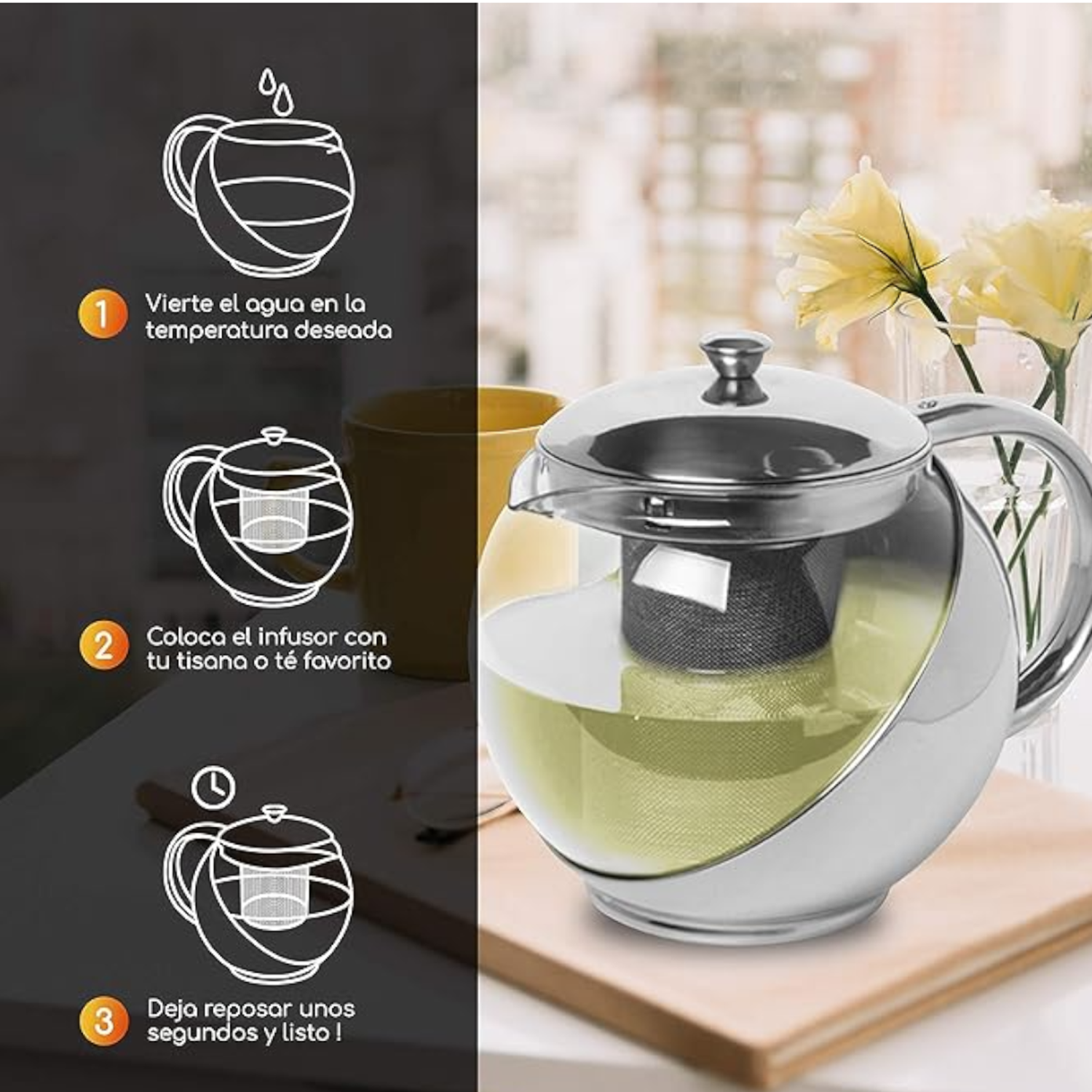 tetera acero inoxidable  tetera te tetera infusion vidrio 750ml-3