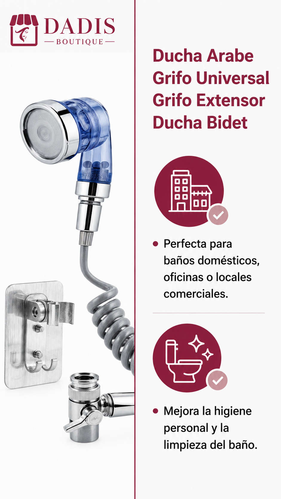 Ducha Auxiliar Para Grifo Universal con Bidé Portátil Azul y Manguera Extensible-3