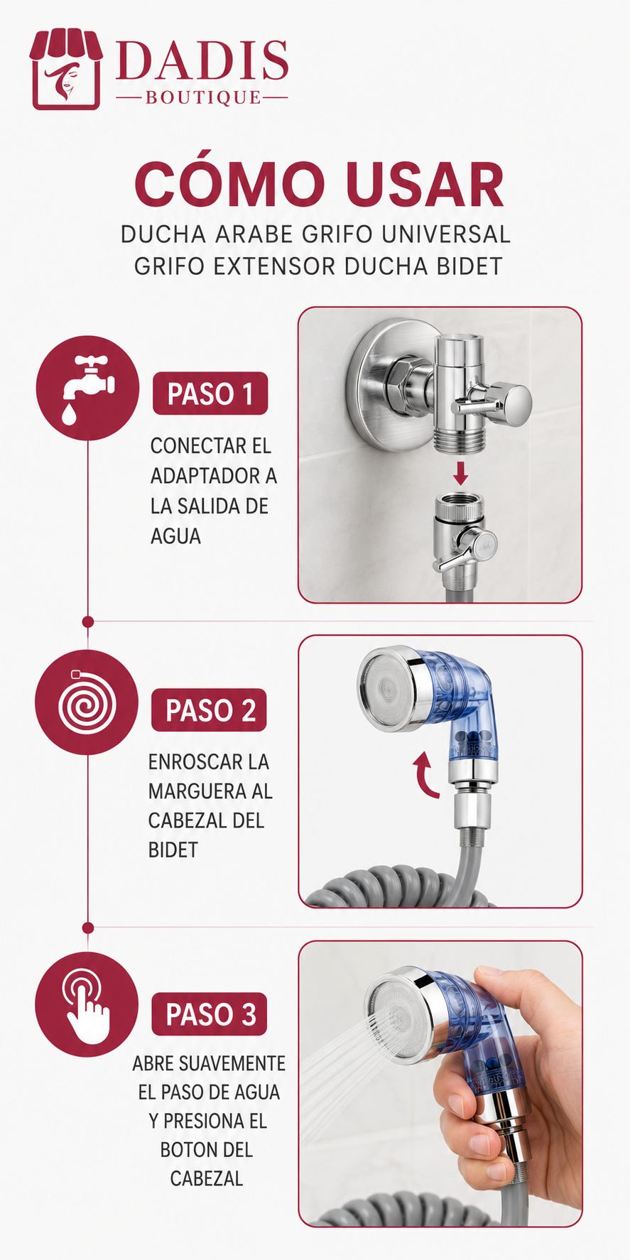 Ducha Auxiliar Para Grifo Universal con Bidé Portátil Azul y Manguera Extensible-4