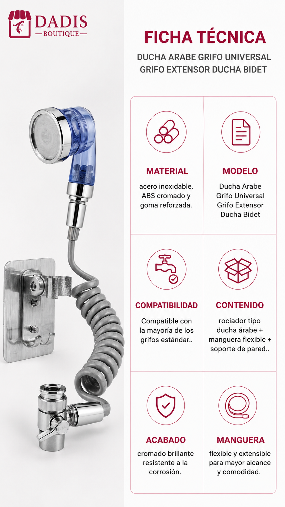 Ducha Auxiliar Para Grifo Universal con Bidé Portátil Azul y Manguera Extensible-7