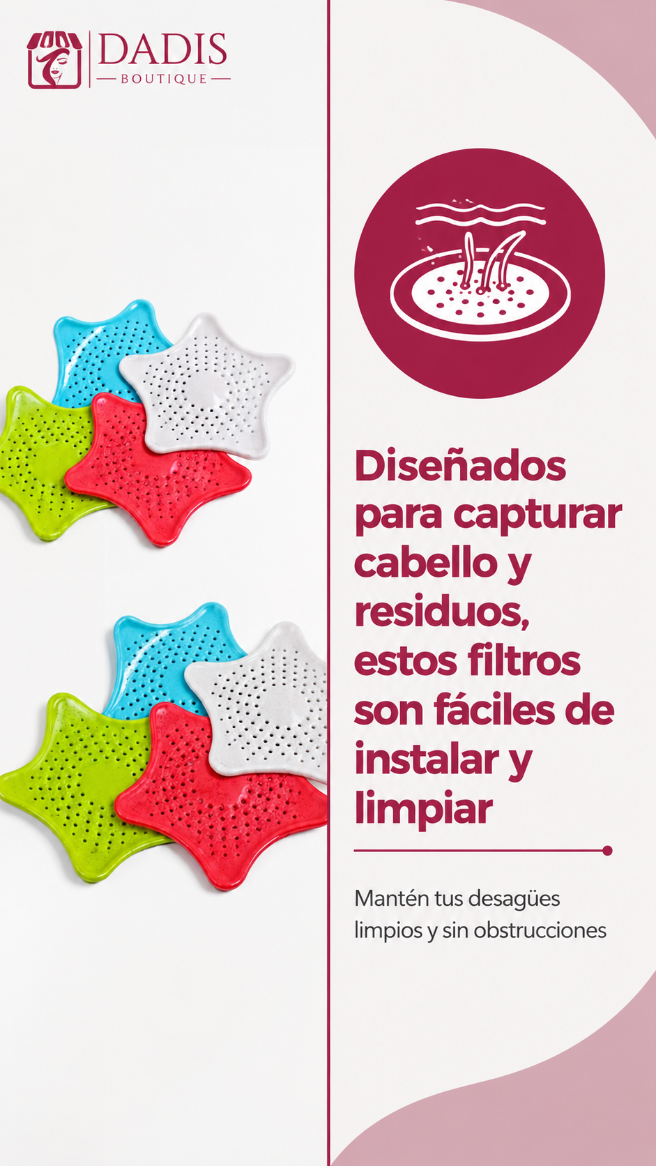Set 8 Filtro Desague Ducha Tapon Desagüé Lavaplatos Filtro-2