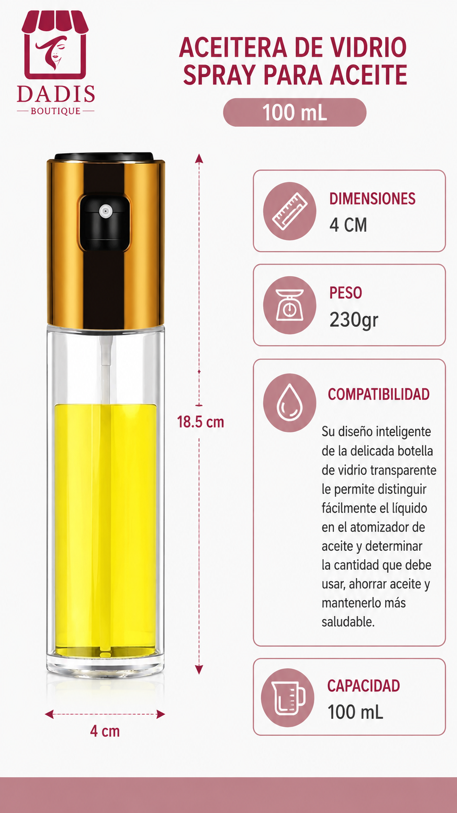 Aceitero De Vidrio Spray Aceitero Atomizador De Aceite 100ml-2