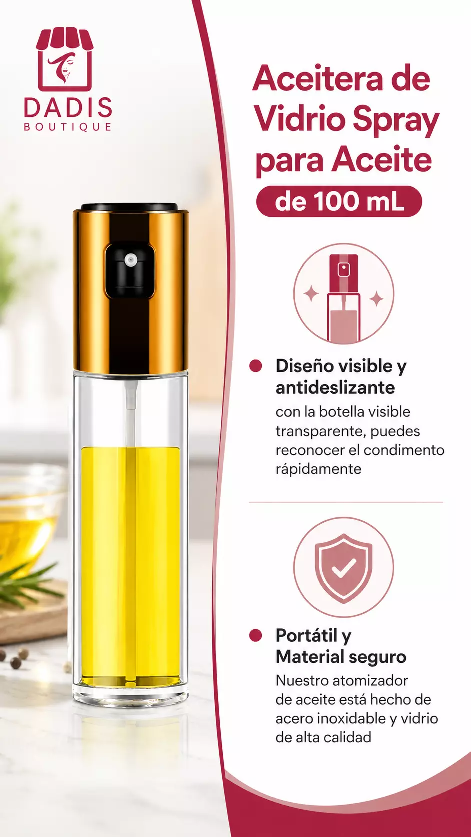 Aceitero De Vidrio Spray Aceitero Atomizador De Aceite 100ml-3