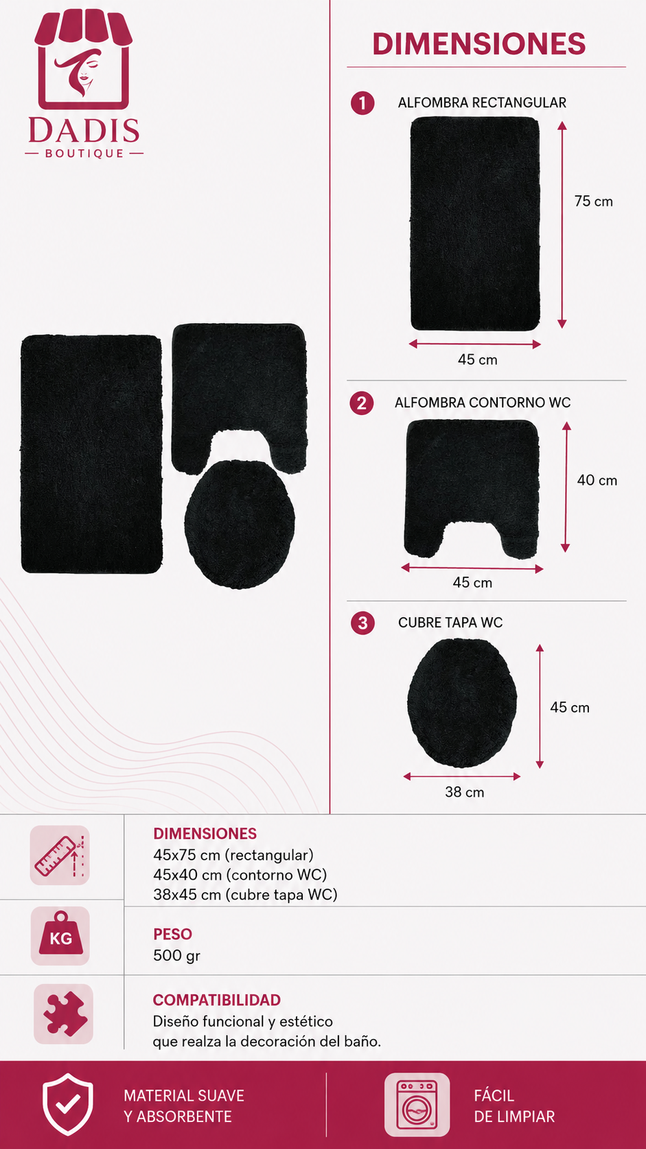 Set De Baño Juego De Baño Alfombras De Baño Cubre Tapa Wc-2