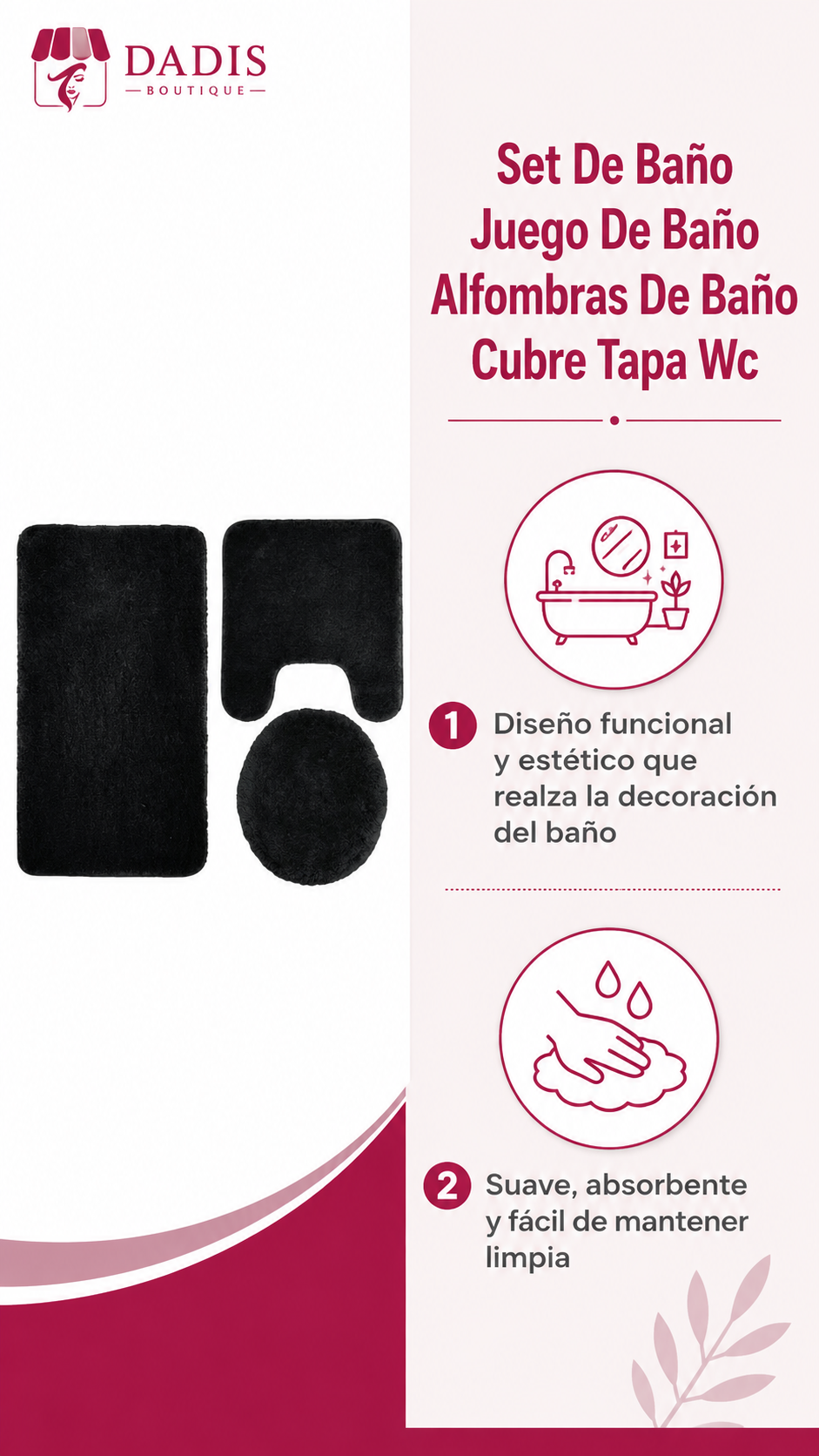 Set De Baño Juego De Baño Alfombras De Baño Cubre Tapa Wc-3