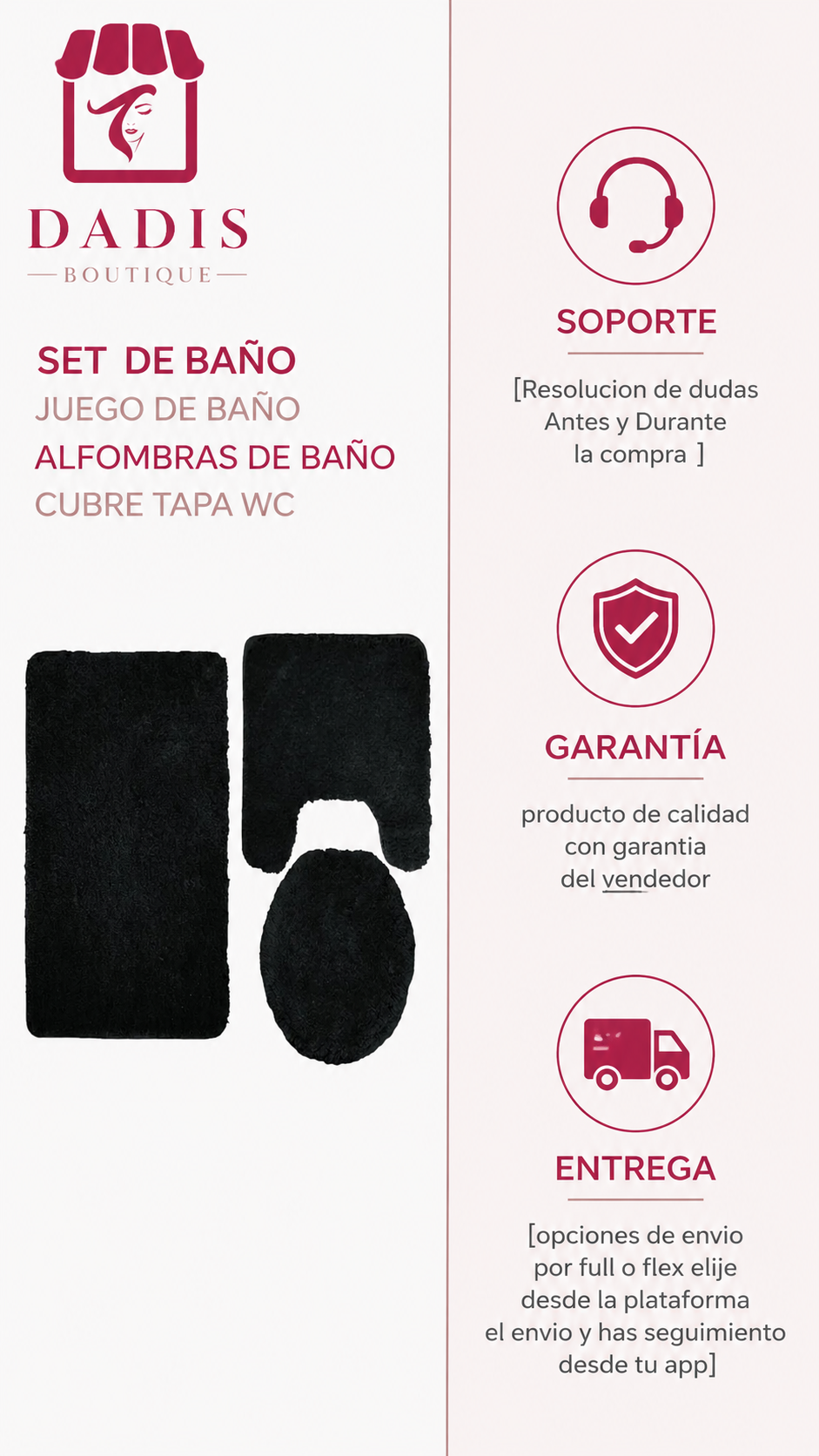Set De Baño Juego De Baño Alfombras De Baño Cubre Tapa Wc-6