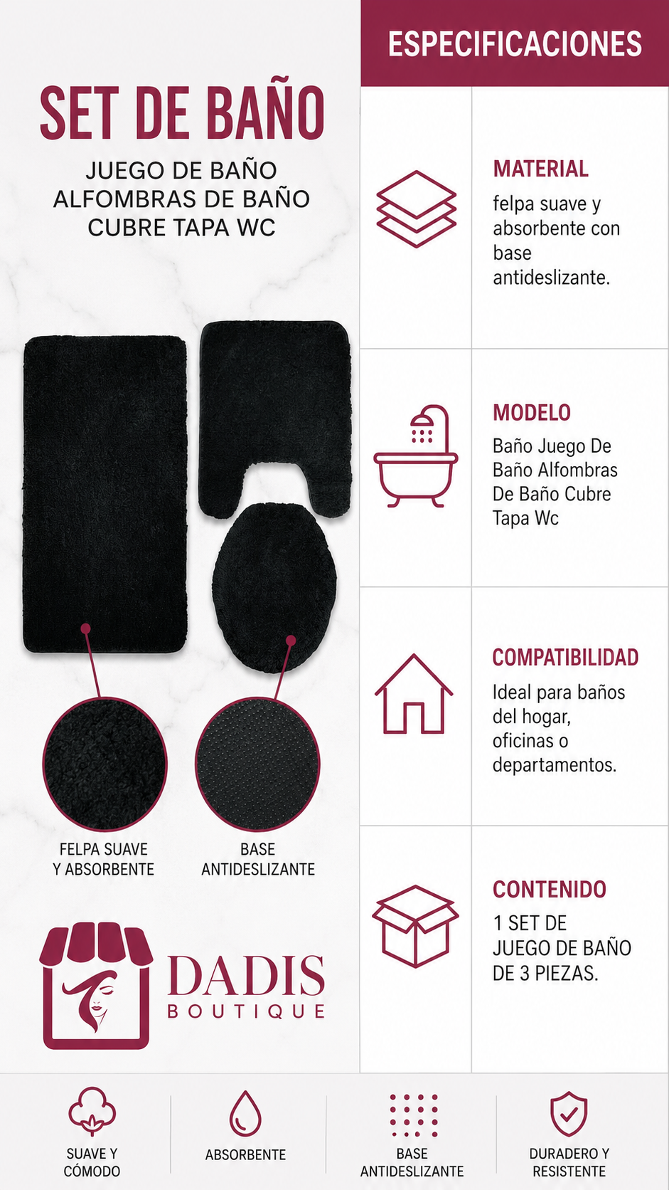 Set De Baño Juego De Baño Alfombras De Baño Cubre Tapa Wc-7