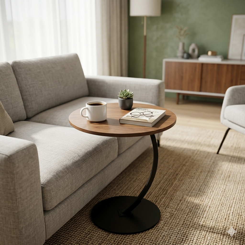 Mesa Centro Redonda Madera Auxiliar Living Diseño Moderno-1