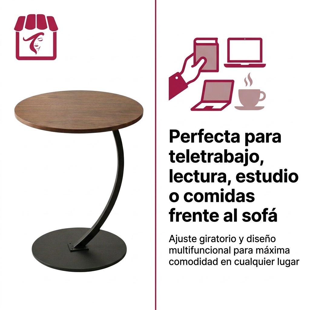 Mesa Centro Redonda Madera Auxiliar Living Diseño Moderno-2