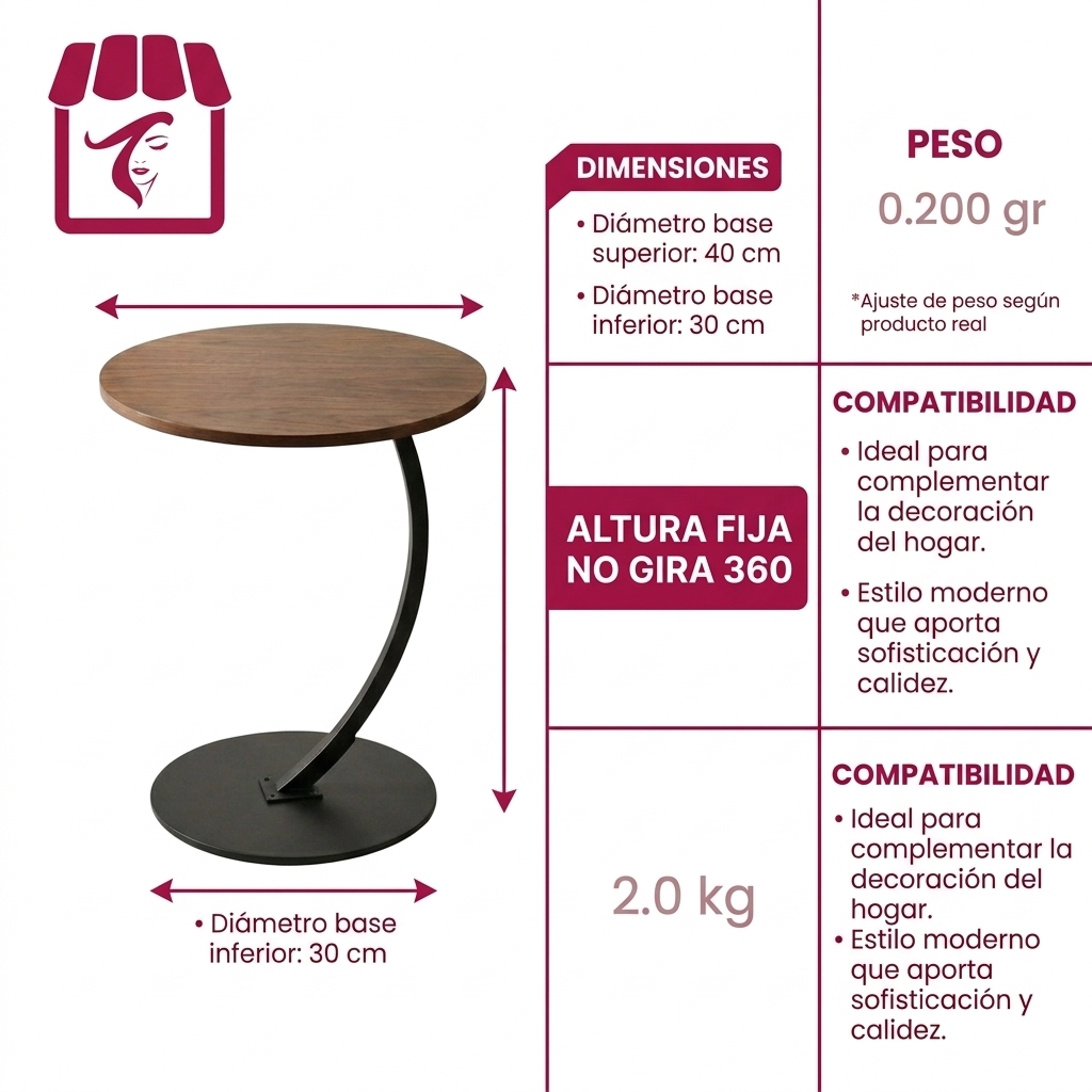Mesa Centro Redonda Madera Auxiliar Living Diseño Moderno-4