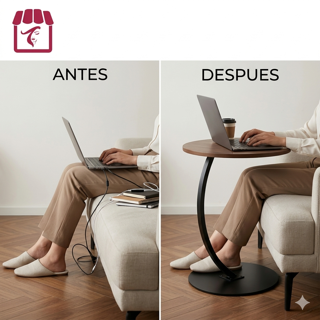 Mesa Centro Redonda Madera Auxiliar Living Diseño Moderno-9