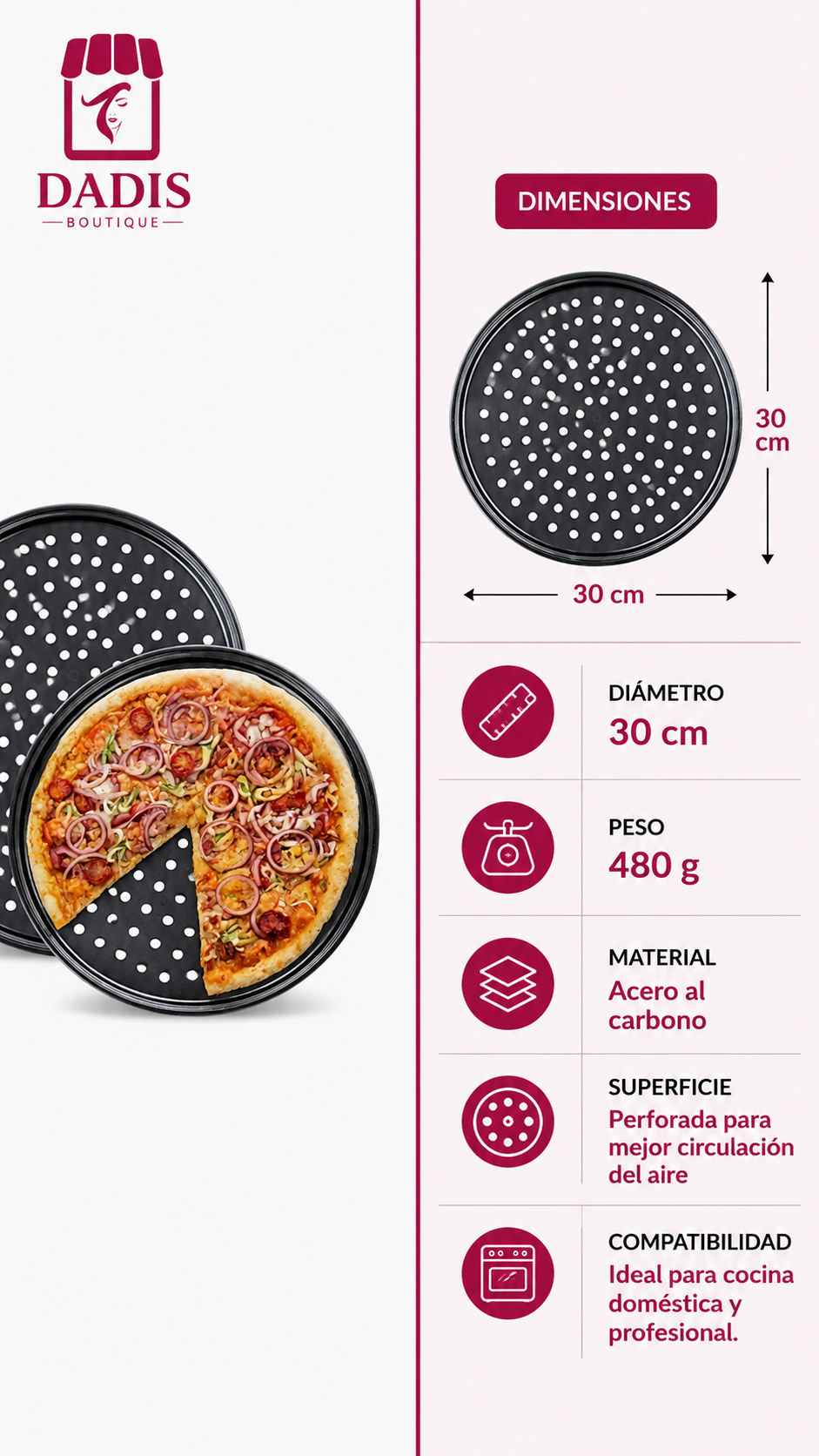Molde Pizza 2 Bandeja Pizza Para Horno 30 Cm-3