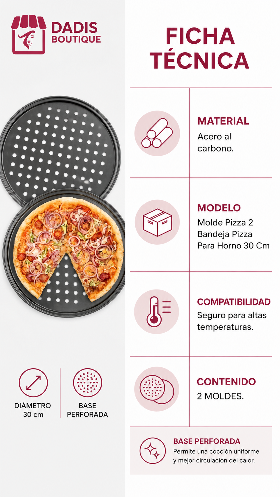 Molde Pizza 2 Bandeja Pizza Para Horno 30 Cm-4