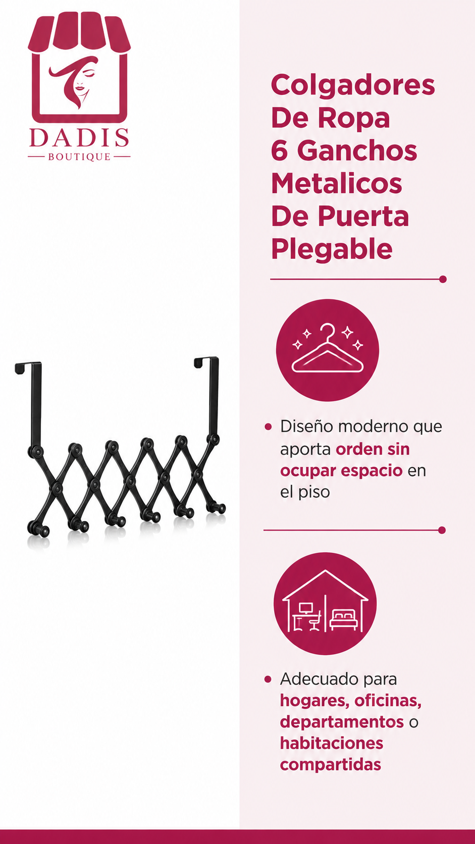 Colgadores De Ropa 6 Ganchos Metalicos De Puerta Plegable-4