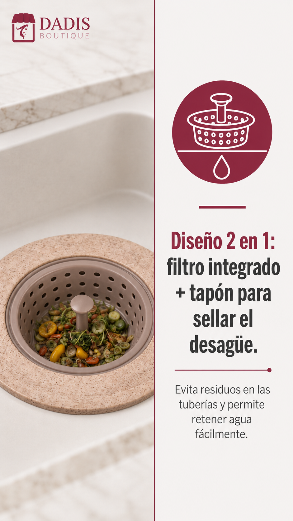 Tapon Filtro Desague Universal Moderno Evita Obstrucciones-7