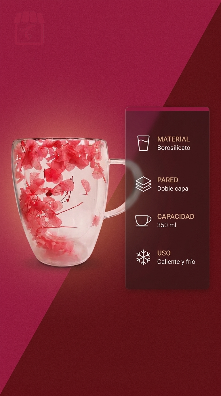 Taza Doble Vidrio Cafe Borosilicato Dise o Flor Elegante-4