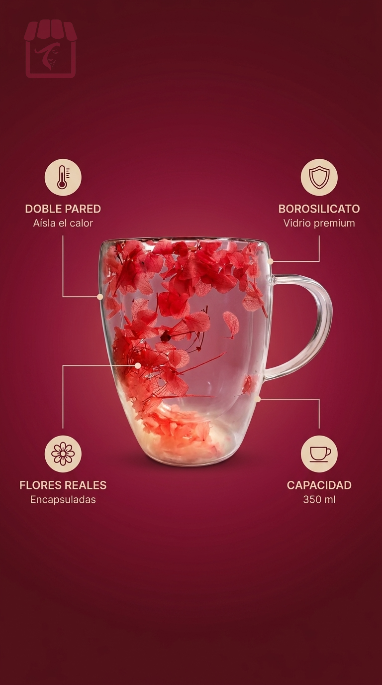 Taza Doble Vidrio Cafe Borosilicato Dise o Flor Elegante-5