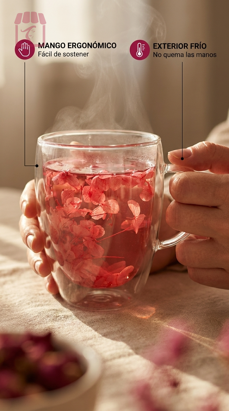 Taza Doble Vidrio Cafe Borosilicato Dise o Flor Elegante-8