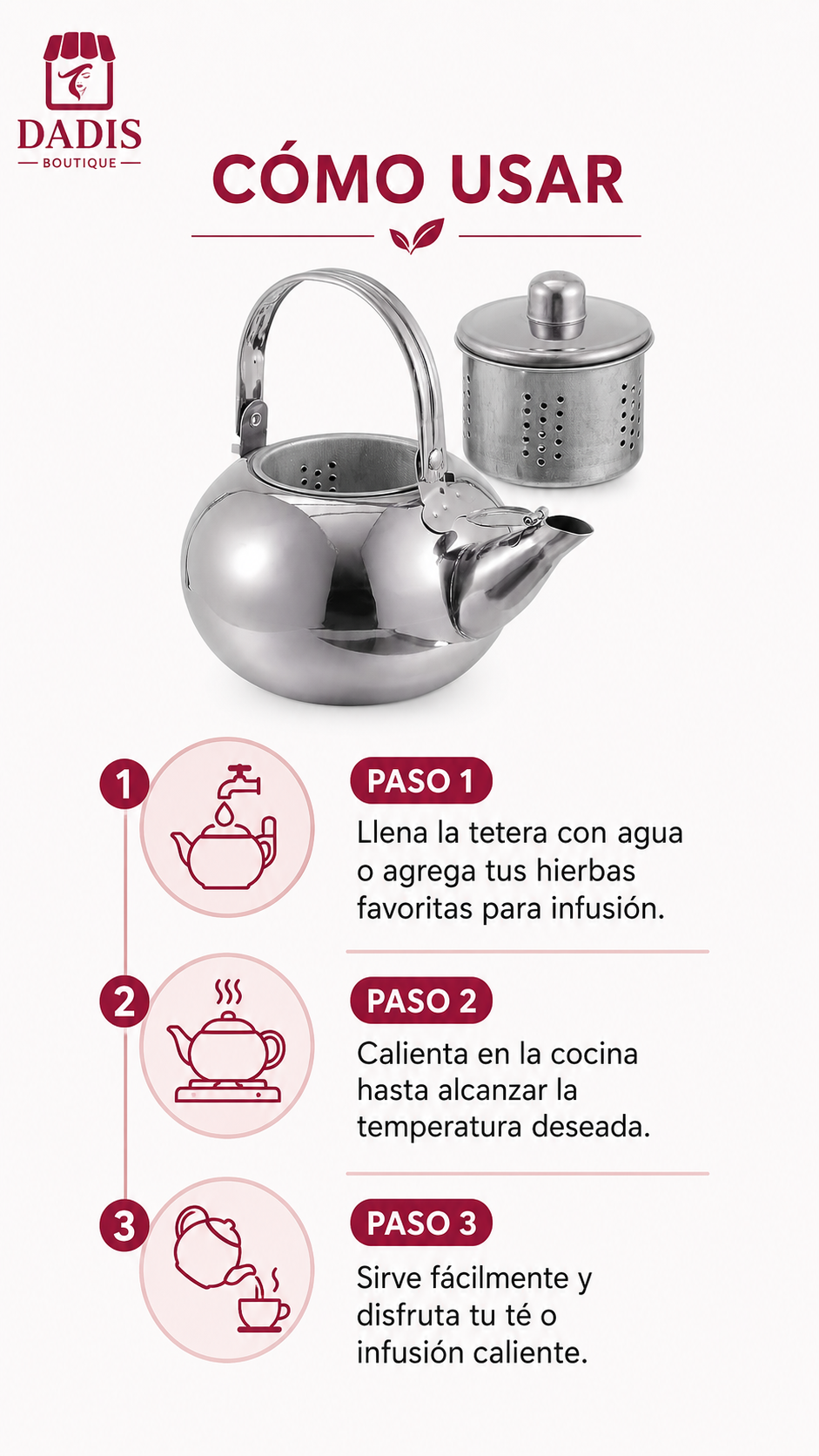 Tetera Acero Inoxidable Tetera Te Tetera Infusion 1 Lts-4