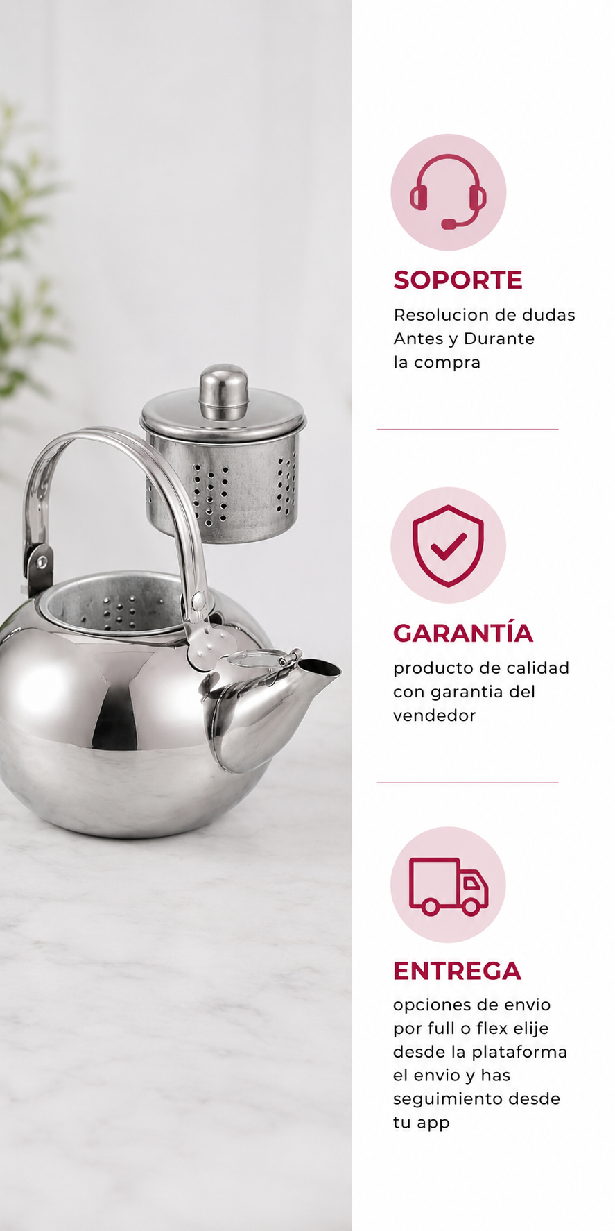 Tetera Acero Inoxidable Tetera Te Tetera Infusion 1 Lts-6