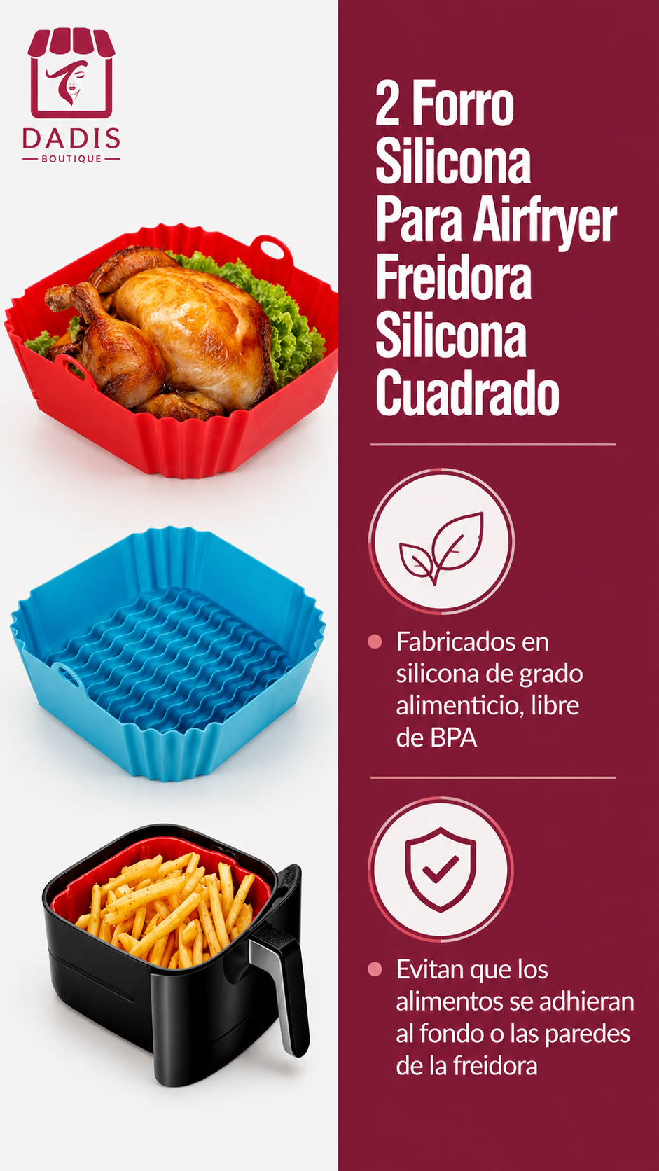 2 Forro Silicona Para Airfryer Freidora Silicona Cuadrado-4