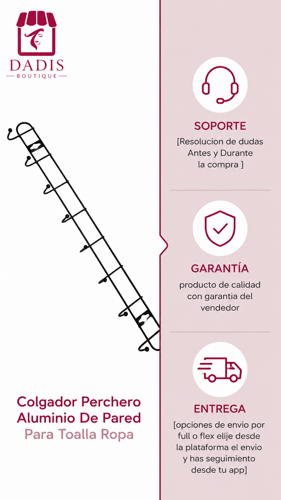 2 Colgador Perchero Aluminio De Pared Para Toalla Ropa-5