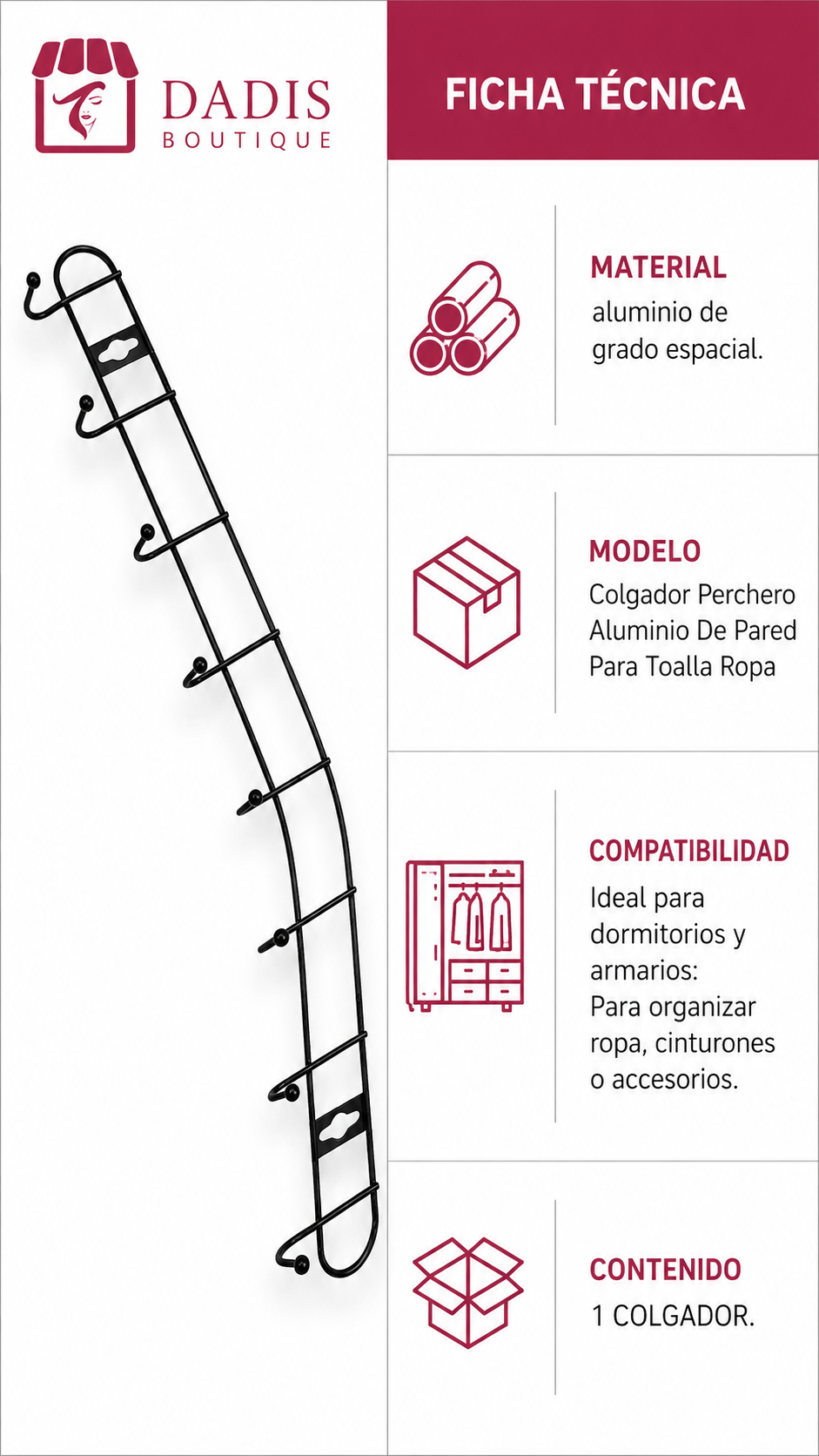 2 Colgador Perchero Aluminio De Pared Para Toalla Ropa-6