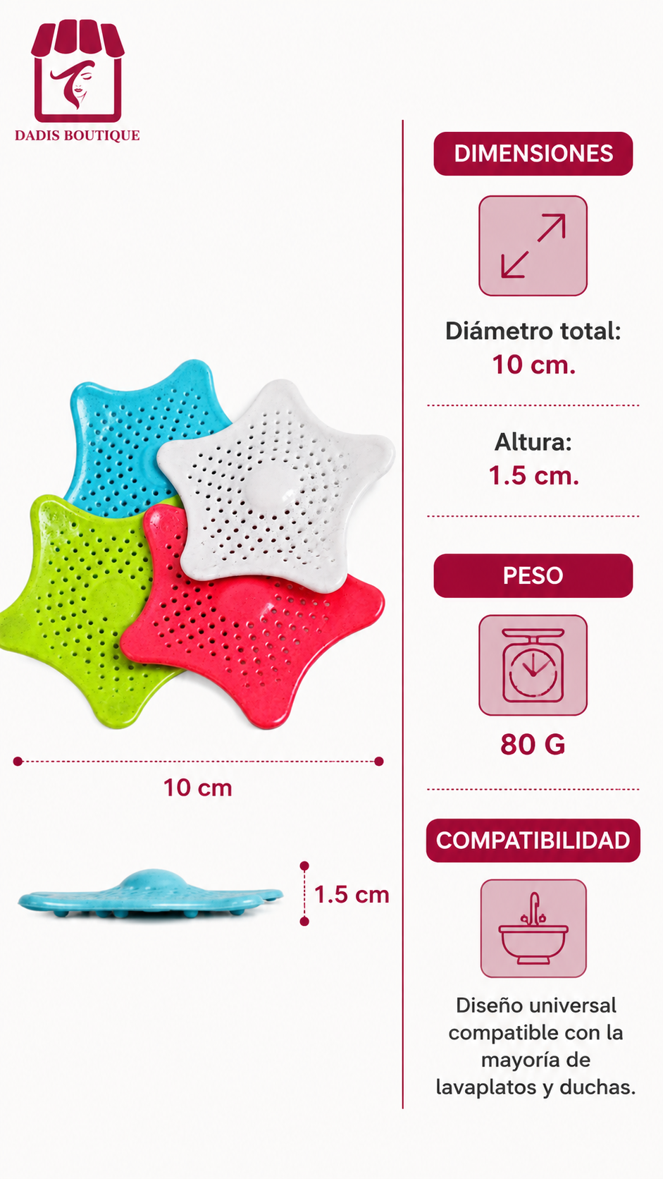 4 Filtro Desague Ducha Tapon Desague Lavaplatos Filtro-4