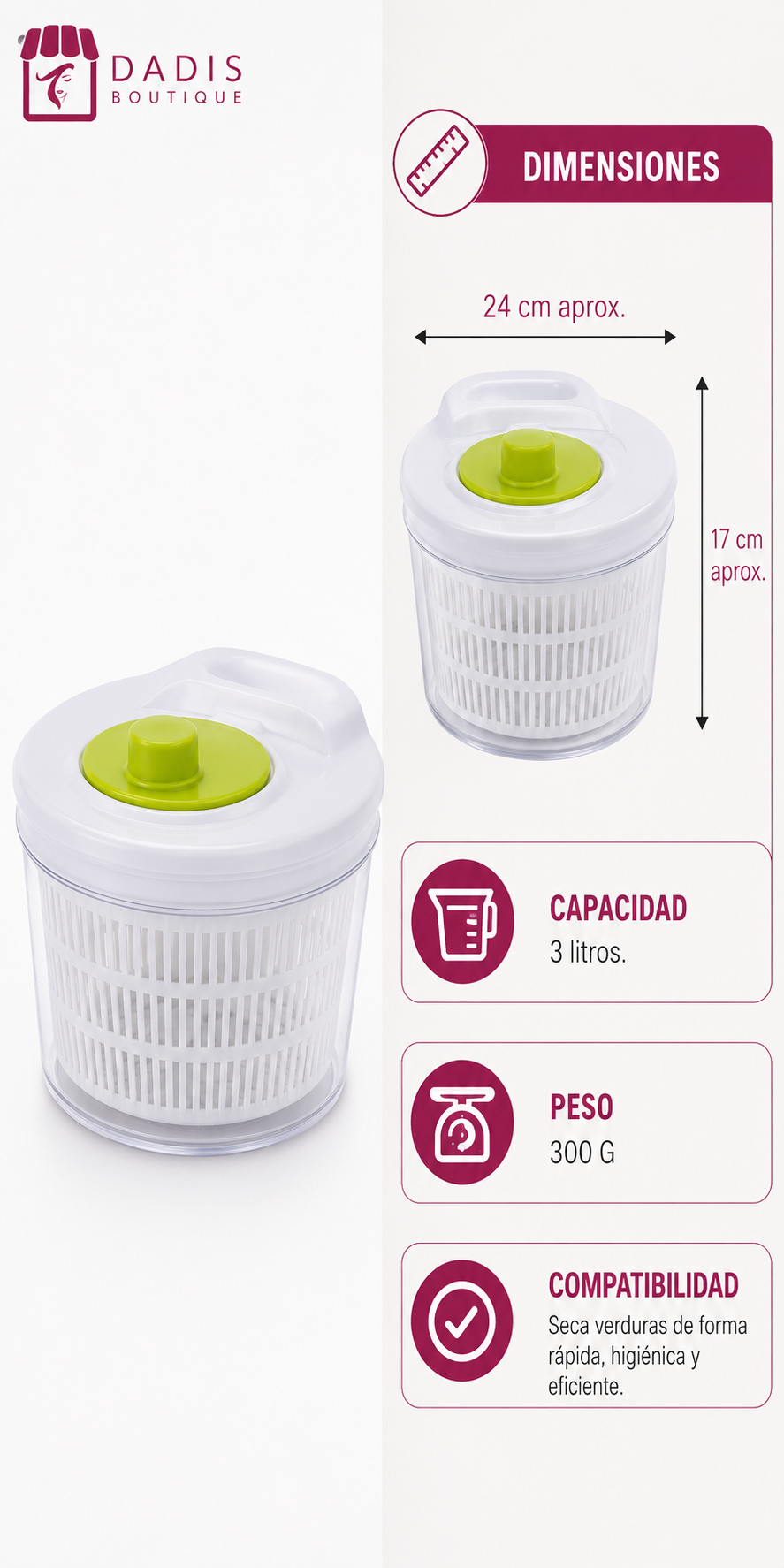 Centrifuga De Verduras Secador De Lechuga Secador 3lts-4