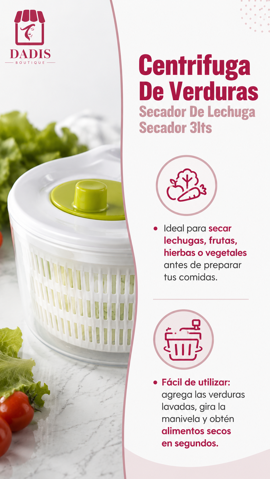 Centrifuga De Verduras Secador De Lechuga Secador 3lts-6
