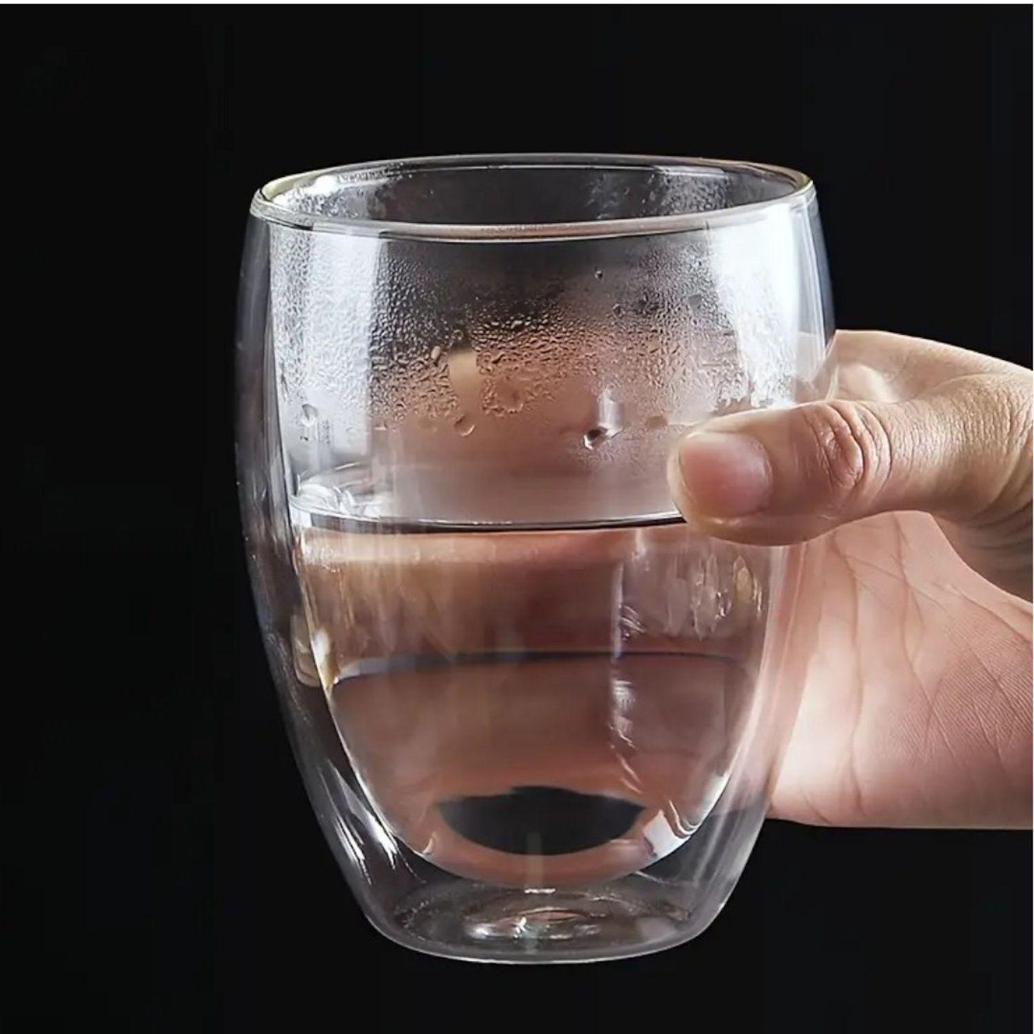 set 2 vasos de vidrio doble vidrio bebida fría caliente 10oz-3