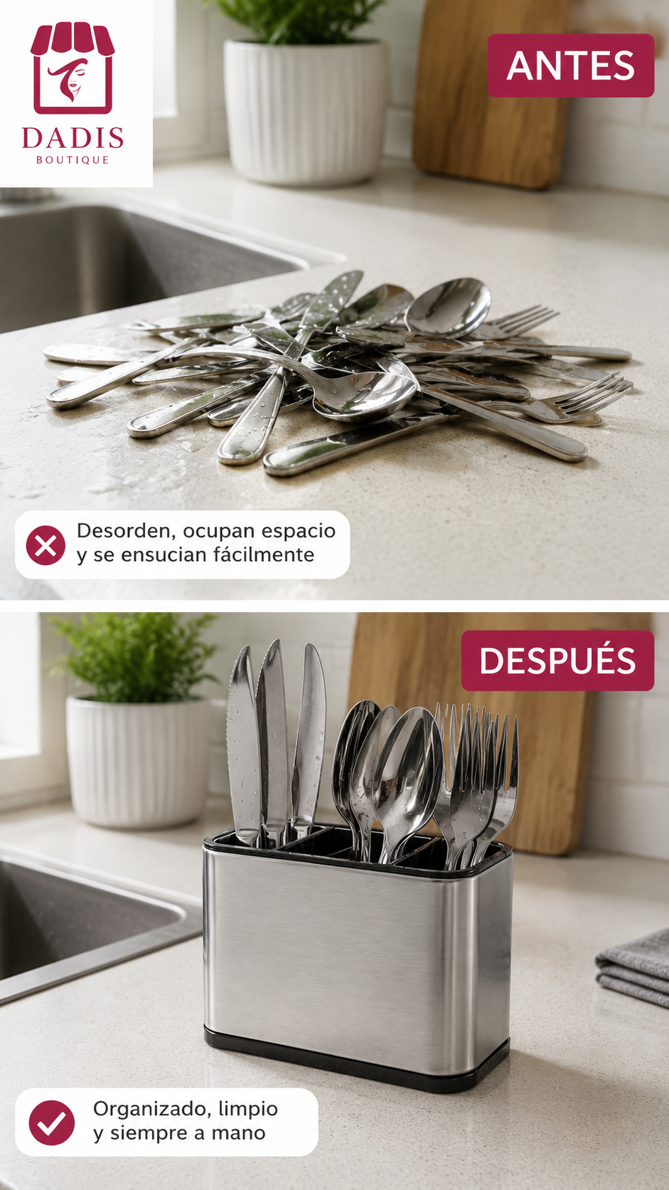 Porta Cubiertos Acero Inoxidable Escurridor Cocina Moderno-5