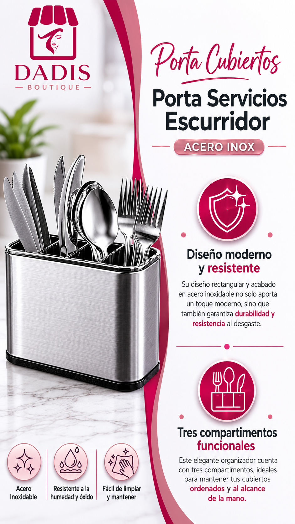 Porta Cubiertos Acero Inoxidable Escurridor Cocina Moderno-6