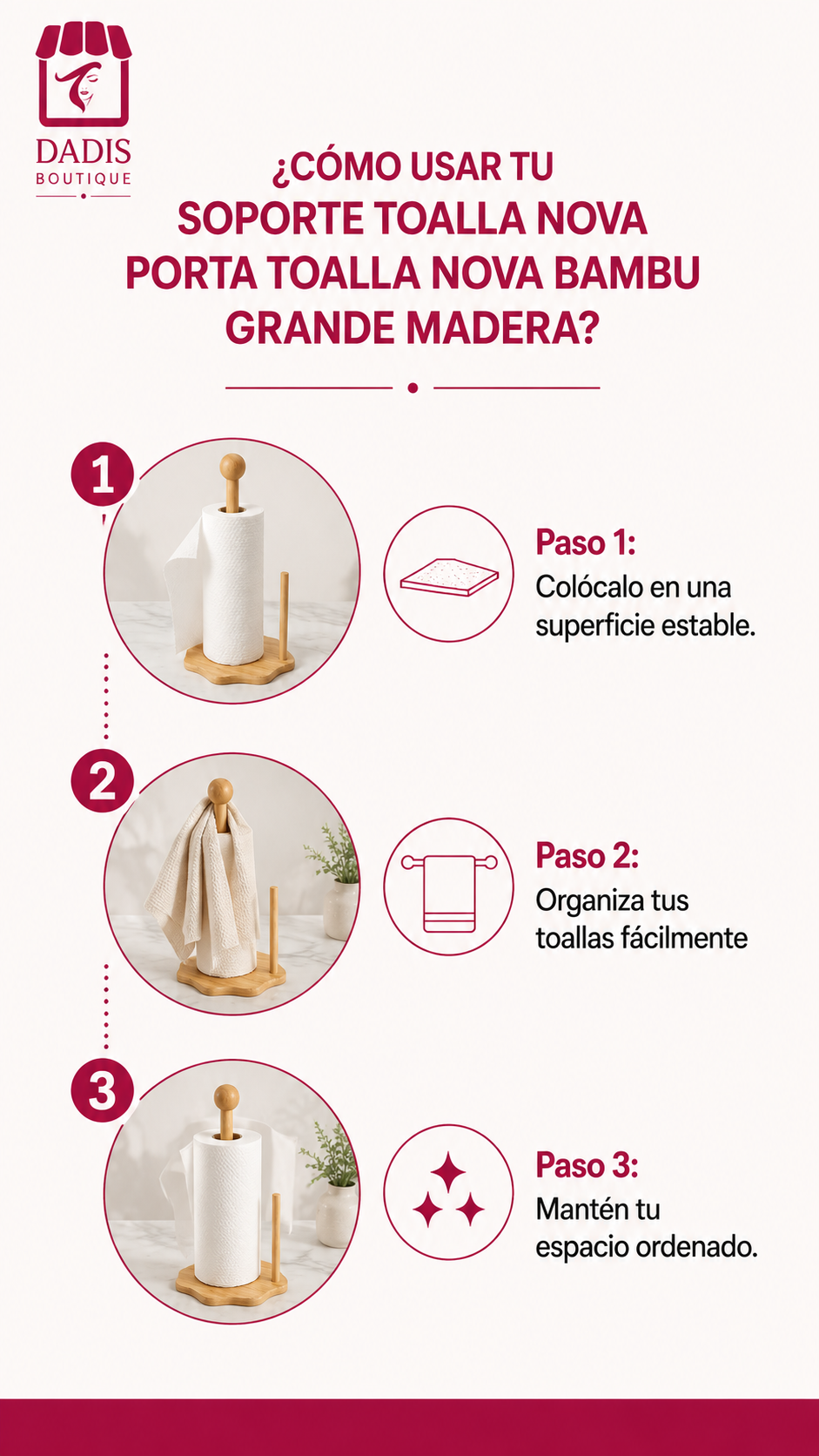 Soporte Toalla Nova Porta Toalla Nova Bambu Grande Madera-4