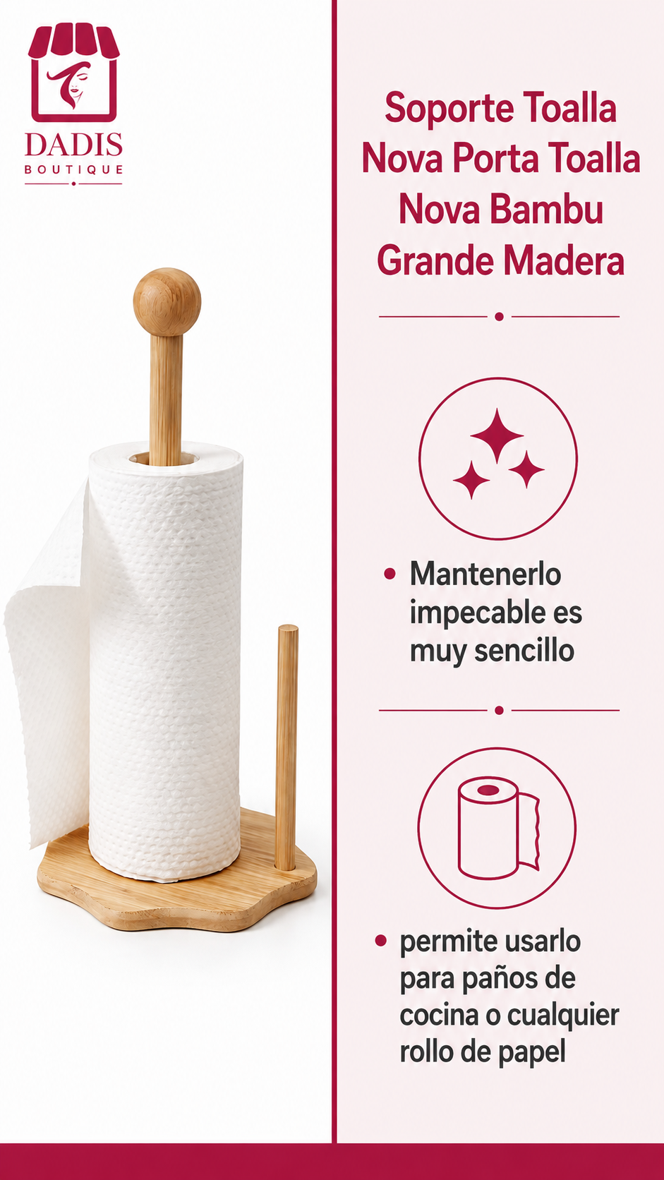 Soporte Toalla Nova Porta Toalla Nova Bambu Grande Madera-2