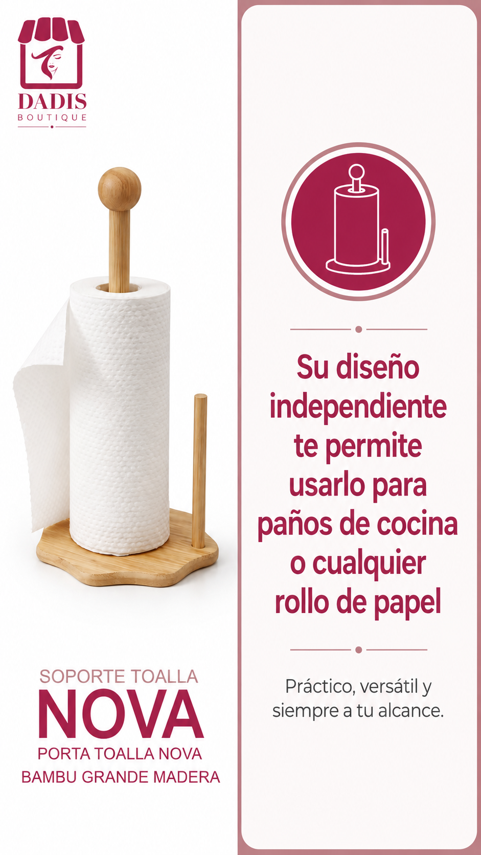 Soporte Toalla Nova Porta Toalla Nova Bambu Grande Madera-3