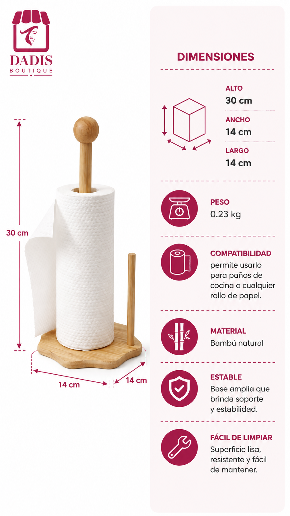 Soporte Toalla Nova Porta Toalla Nova Bambu Grande Madera-5